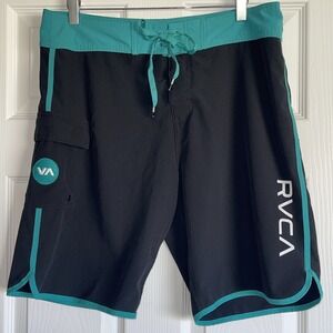 RVCA Board Shorts Swim Wear Performance Stretch Black Sporty Surf sz 34